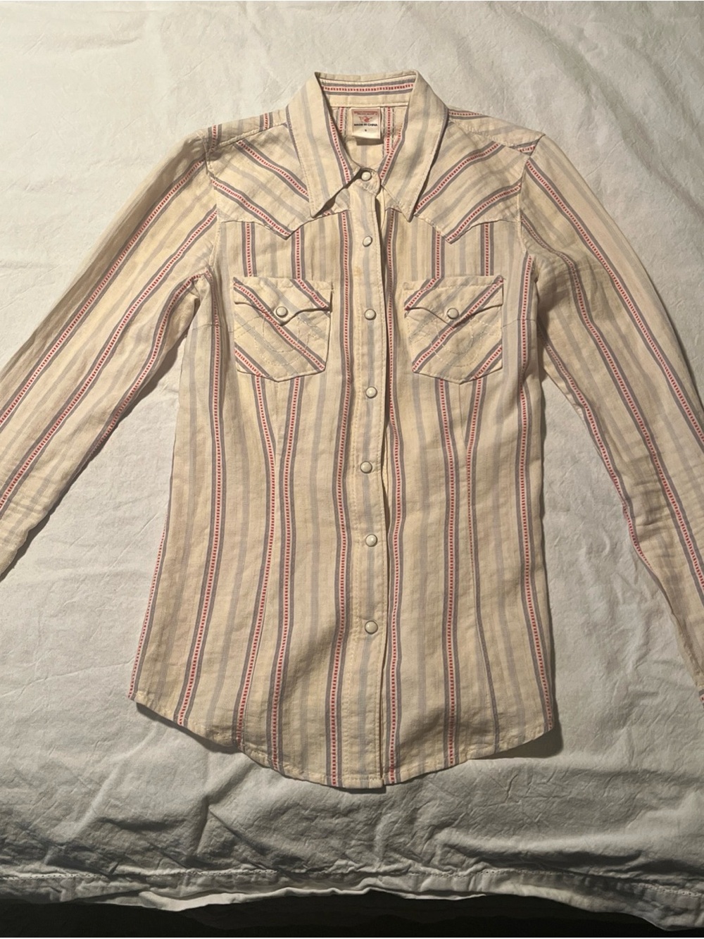 True Religion Womens Western Stripe Butttondown Shirt Pearl Snap